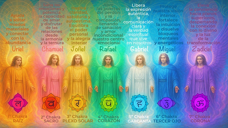 Arcángeles y Chakras - Conecta cada Arcángel con su chakra correspondiente para equilibrar y armonizar tu sistema energético completo.