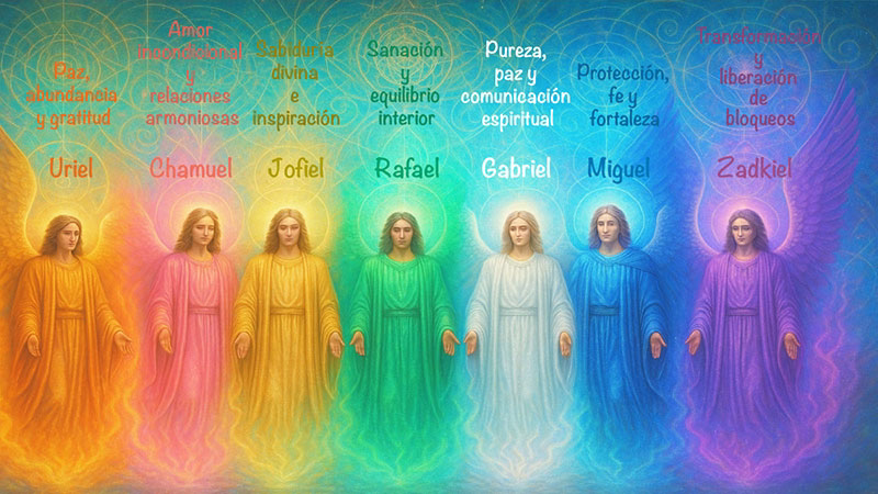 Arcángeles y Llamas Sagradas - Descubre el poder transformador de los 7 Arcángeles y sus llamas sagradas para protección, sanación y transformación profunda.