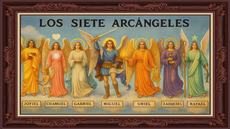 Los Siete Arcángeles - Los Guardianes de Luz que actúan como intermediarios entre el plano divino y el terrenal, cada uno con su llama sagrada única.